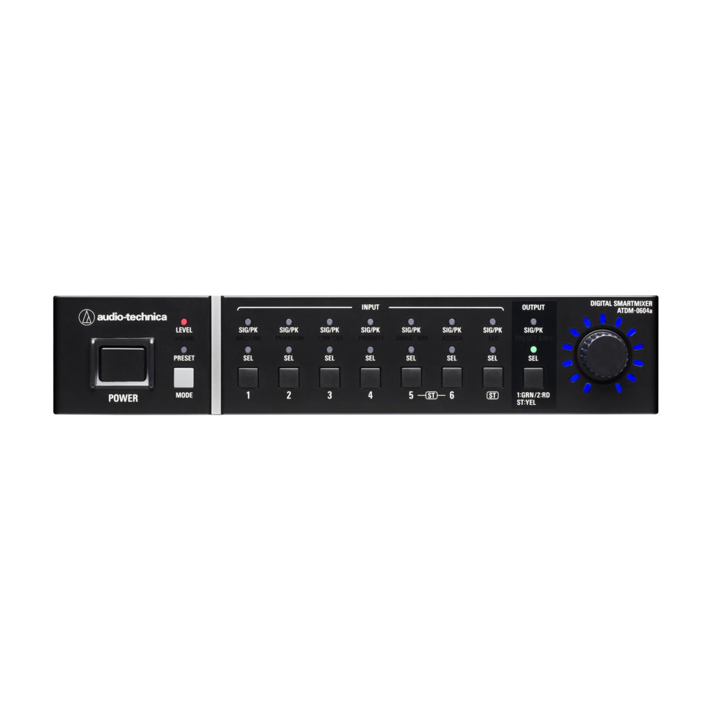 Audio-Technica ATDM-0604A Digital SmartMixer 6-channel automatic mixer (gate or gain sharing); 6 mic/line inputs and 1 unbalanced stereo input